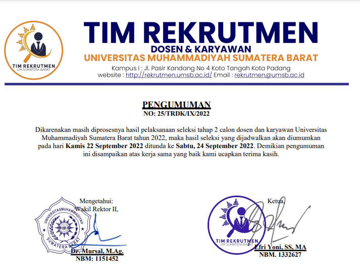 Rekrutmen Universitas Muhammadiyah Sumatera Barat