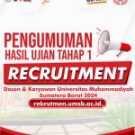 Pengumuman Hasil Ujian Tahap 1 Rekrutmen Karyawan dan Dosen UM Sumatera Barat 2024